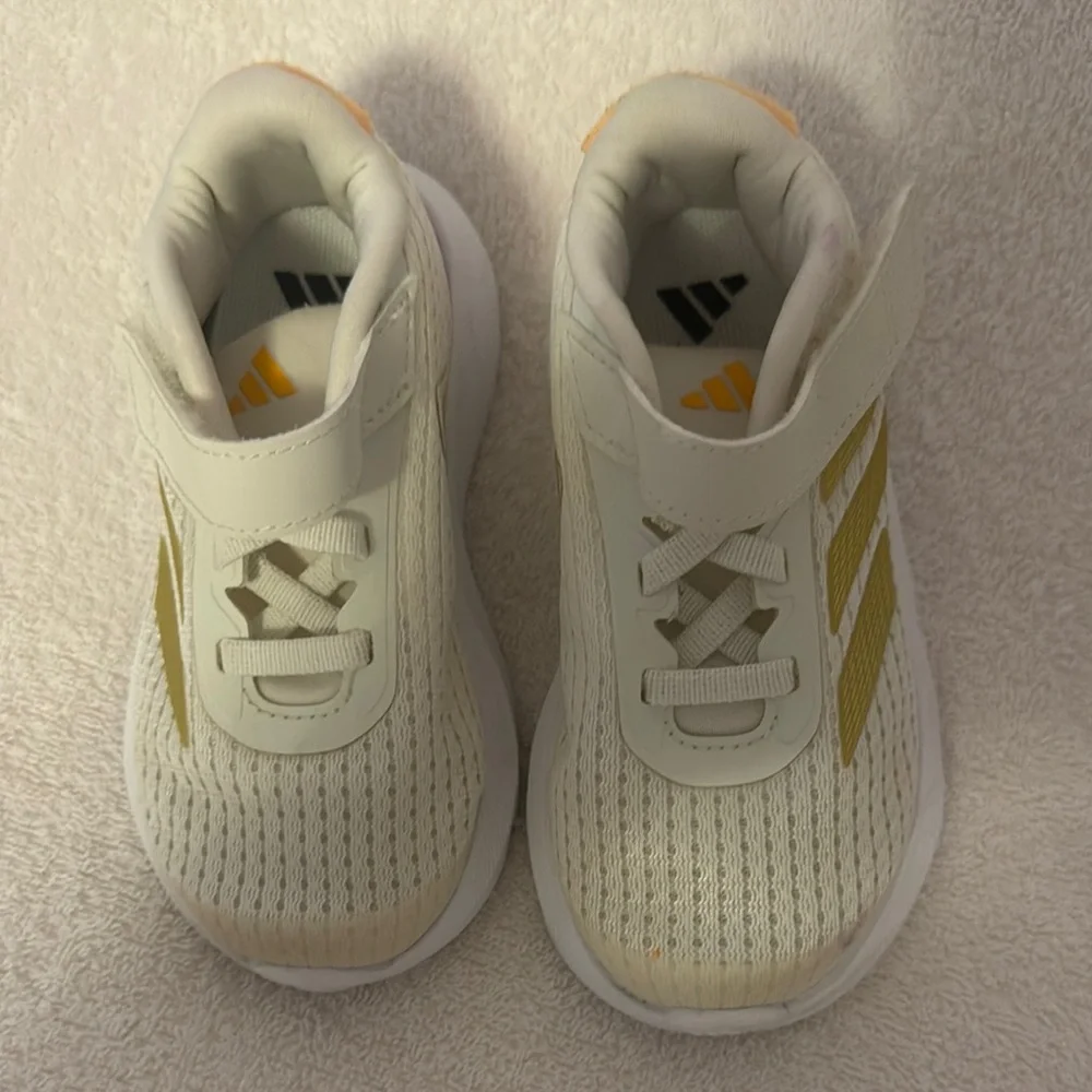 Adidas Cream and Gold Sneakers with Velcro Closure